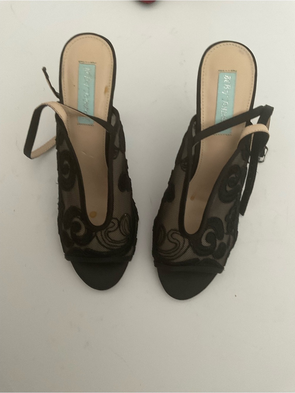Betsy & Adam Black Mesh Embroidered Slingback Heels